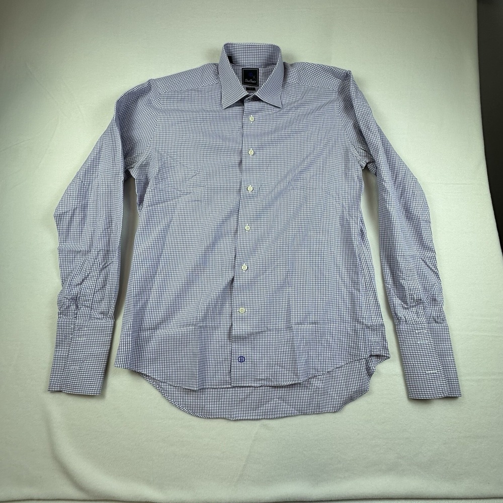 David Donahue Dress Shirt Mens Size 16.5 34 Purple Check French Cuff Slim Fit